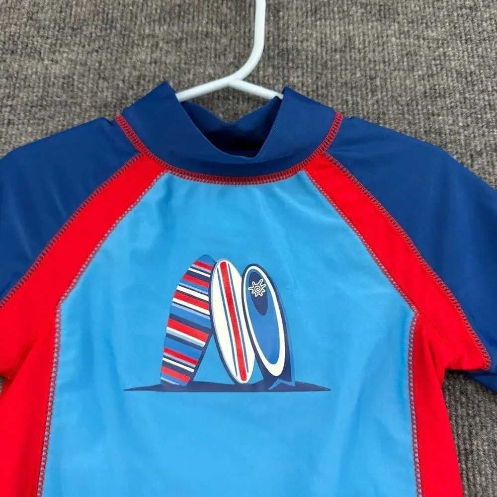 UV Skinz Rash Guard Swim Shirt Boys Size 5 Blue Red Short Sleeve Sun Protection